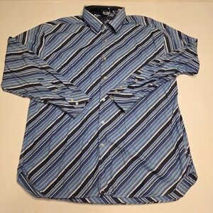 Tommy Hilfiger Men's 80s 2 Ply XL Stripe Button-Front Shirt Blue‎ Multi
